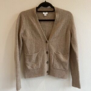 J. Crew Wool Blend V Neck Button Cardigan Women's XS Tan‎ Brown Preppy